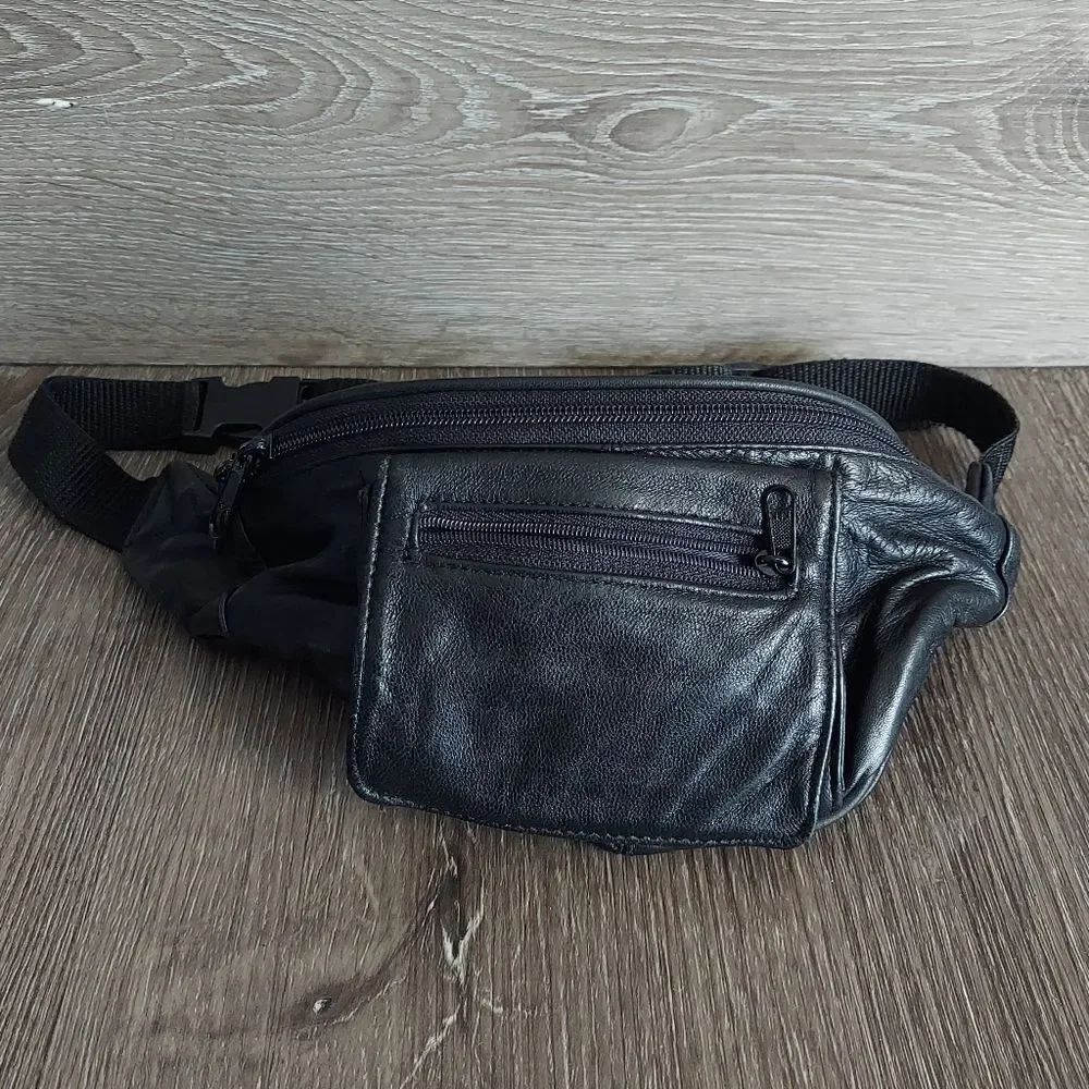Vintage Faux Leather Fanny Pack Black Waist Bag
